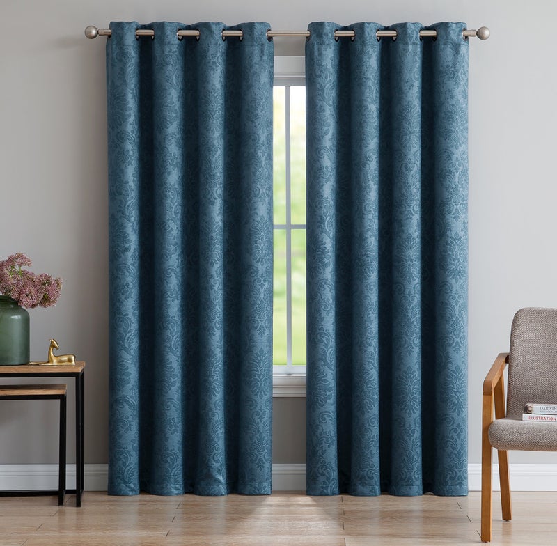 LinenZone Pair of Extra Long Teal Blue Bedroom Curtains. These Modern Decor Black Out Curtains are Great Choice as Bedroom Window Curtains or Nursery Blackout Curtains. (Evelyn 54 x 96 Teal) - Image 1